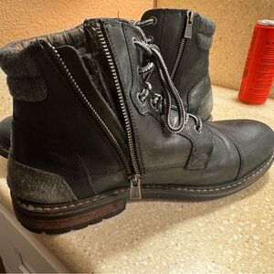 Black Leather Ankle Boots with Zipper